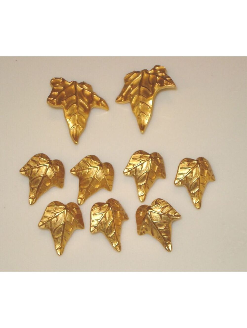 Vintage '80's Gold tone Leaf Shaped Metal Beads / Buttons Lot of 2 Med. & 7 Sm.